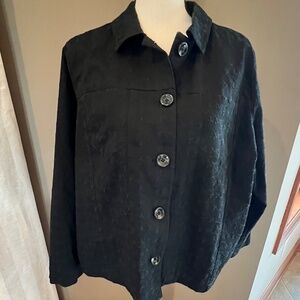 Woman's Studio Works Black Eyelet Cotton Line Button Up Jacket, Size 2X